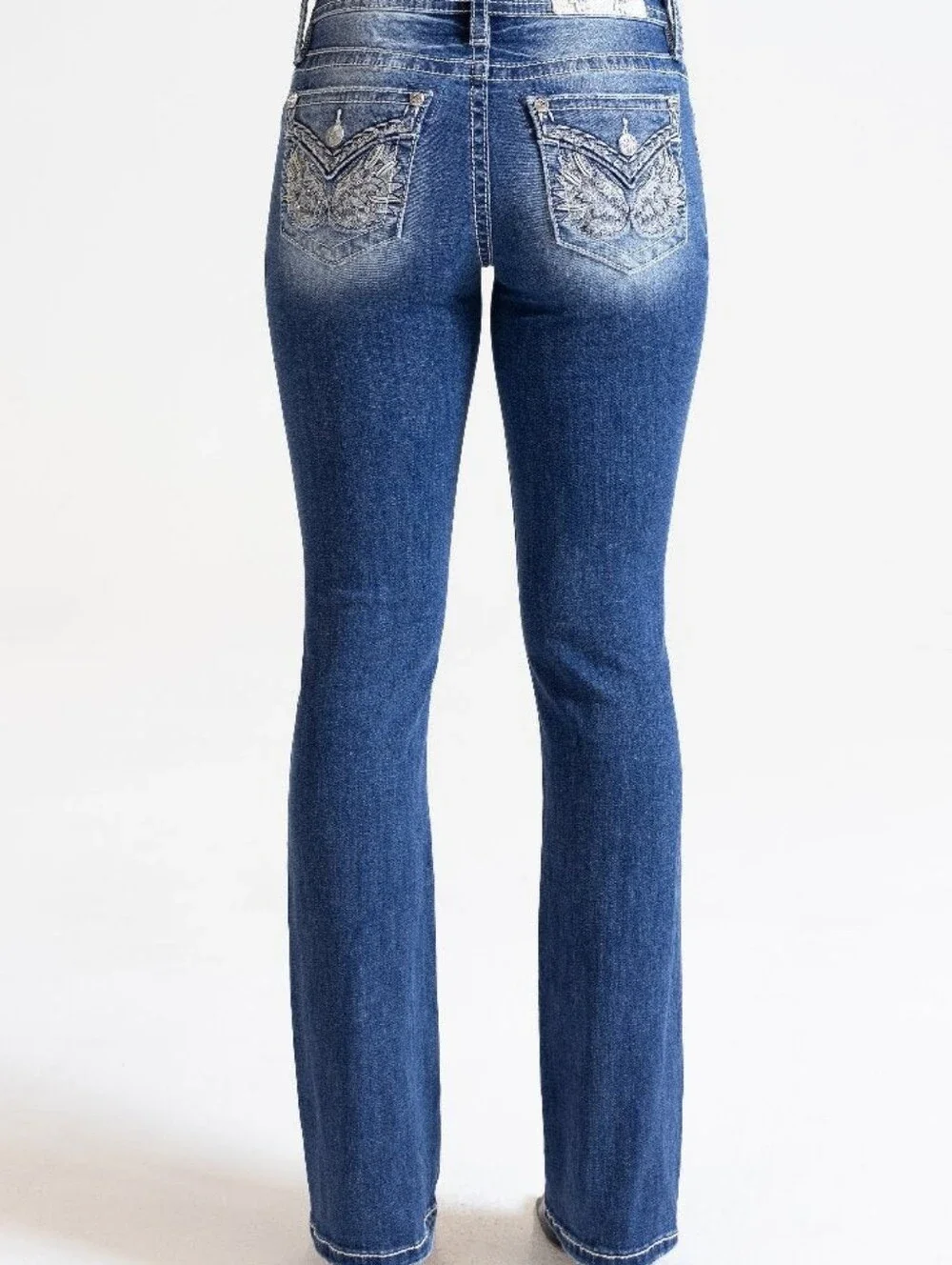 Miss Me Wing Pocket Bootcut Jeans 25 NWT Rhinestone Embroidered Y2K Western